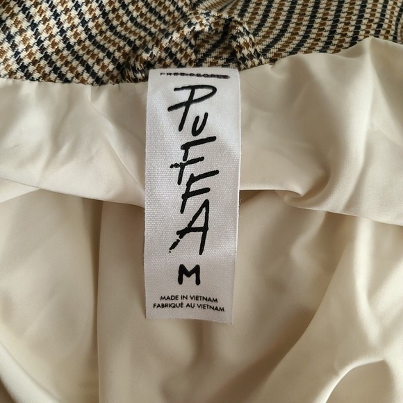 Free People Plaid Dre Cocoon Puffer Jacket Oversized Sz M Brown Button Frnt NWOT - Picture 2 of 16